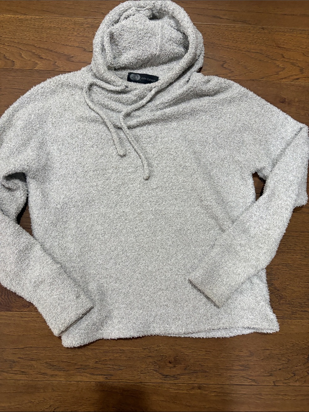 Cozy Hooded Bouclé Sweater - Light Gray